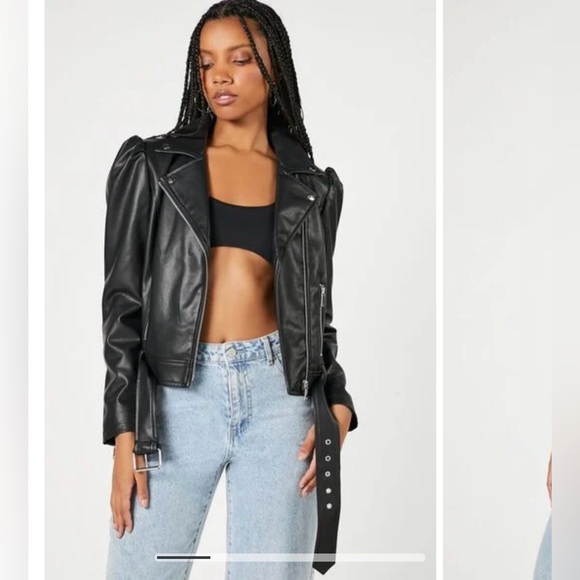 Forever 21 Puff-Sleeve Black Leather Jacket - Picture 1 of 4